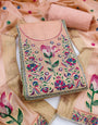 Peach Pure Banarasi Cotton Unstitched Suit Set