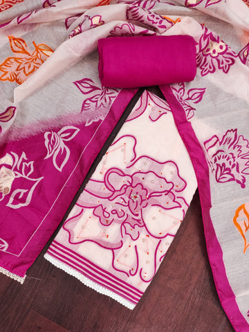 Pink Pure Floral Cotton Unstitched Suit Set
