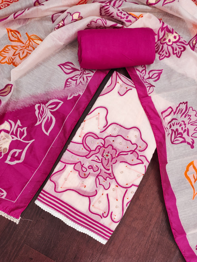 Pink Pure Floral Cotton Unstitched Suit Set