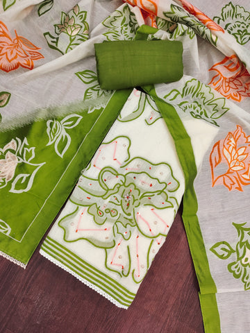 Green Pure Cotton Unstitched Suit Set