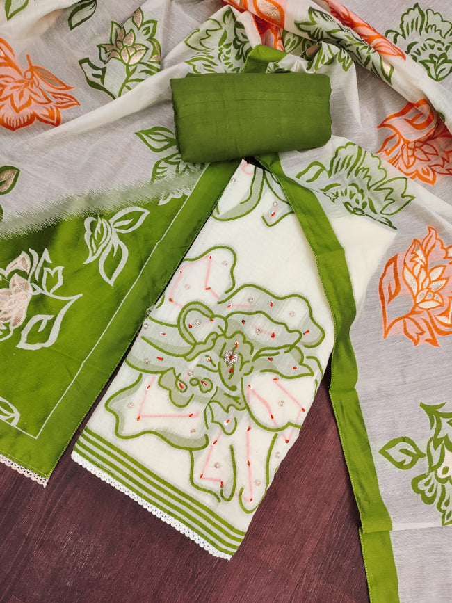 Green Pure Cotton Unstitched Suit Set