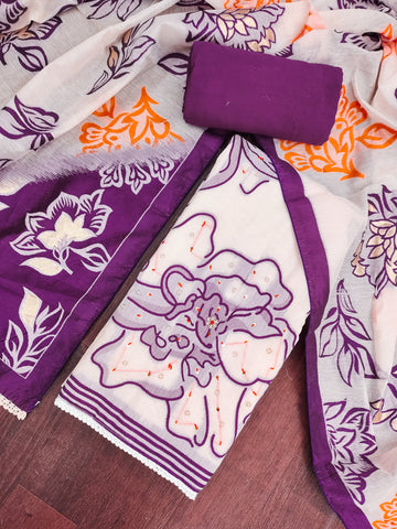 Purple Pure Cotton Unstitched Suit Set