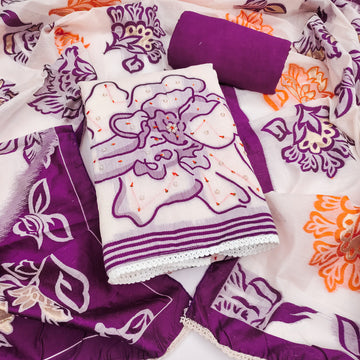 Purple Pure Cotton Unstitched Suit Set