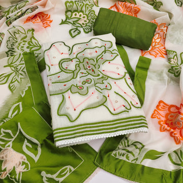 Green Pure Cotton Unstitched Suit Set