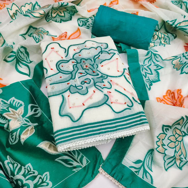 Sky Blue Pure Cotton Unstitched Suit Set