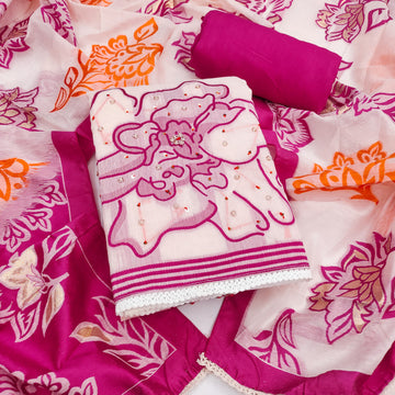 Pink Pure Floral Cotton Unstitched Suit Set