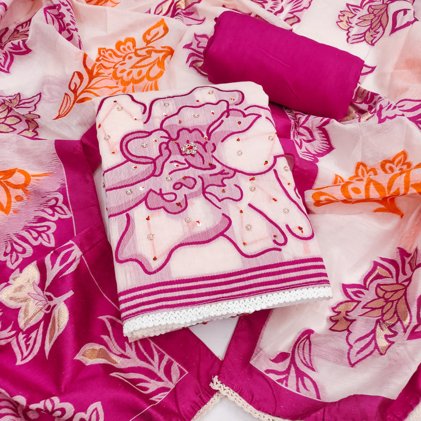 Pink Pure Floral Cotton Unstitched Suit Set