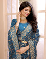Blue Vichitra Silk Traditional Bandhani Saree For Diwali
