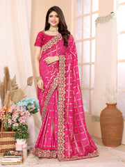 Pink Vichitra Silk Traditional Bandhani Saree