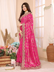 Pink Vichitra Silk Traditional Bandhani Saree