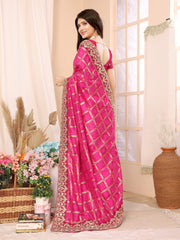 Pink Vichitra Silk Traditional Bandhani Saree