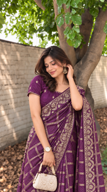 Wine Vichitra Silk Traditional Bandhani Saree