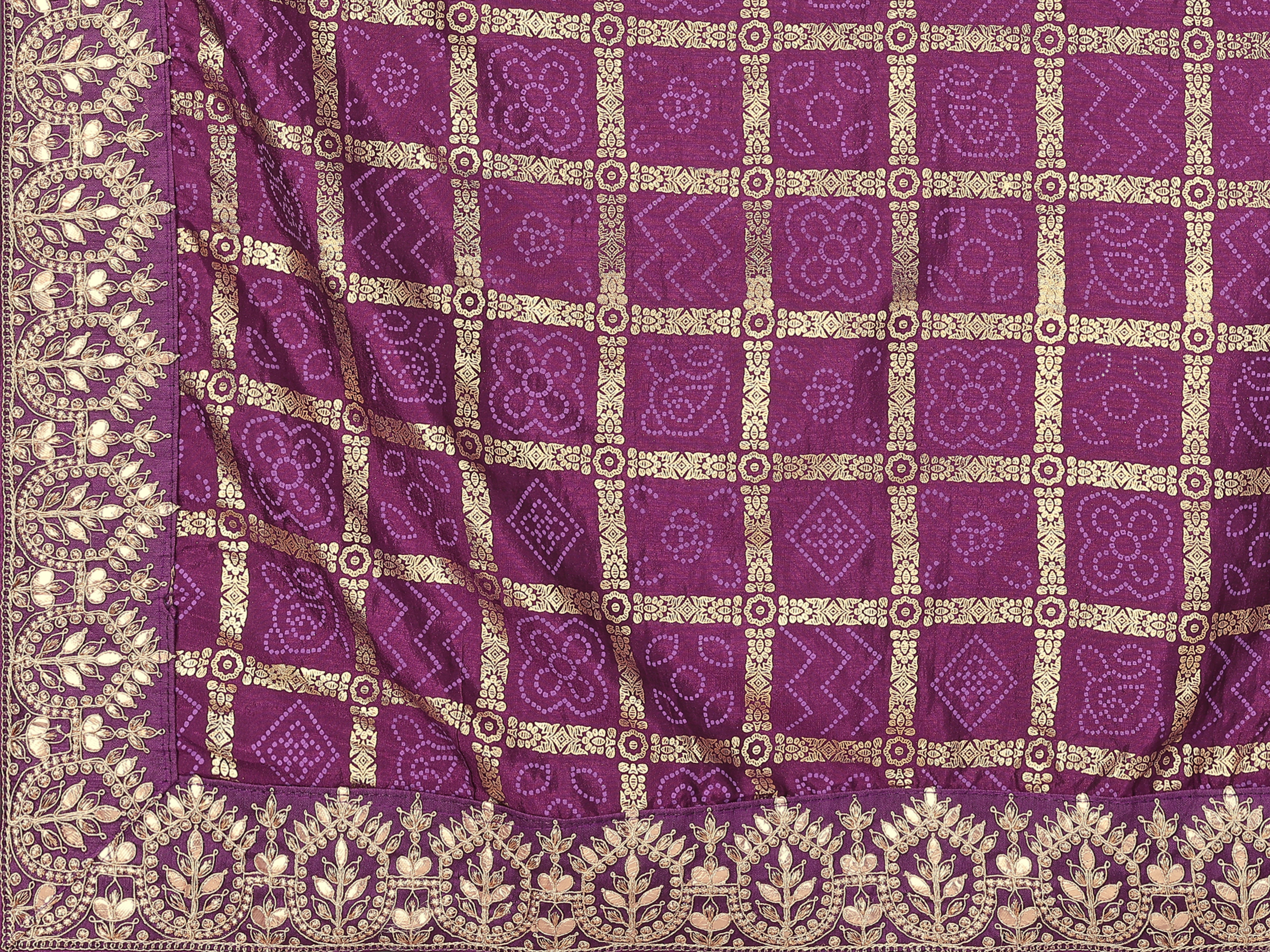 Wine Vichitra Silk Traditional Bandhani Saree