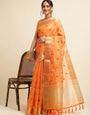 Orange Banarasi Silk Floral Embroidery Work Saree