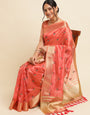 Red Banarasi Silk Floral Embroidery Work Saree