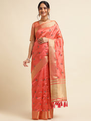 Red Banarasi Silk Floral Embroidery Work Saree