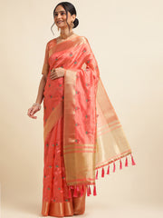 Red Banarasi Silk Floral Embroidery Work Saree