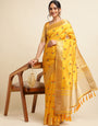 Yellow Banarasi Silk Floral Embroidery Work Saree