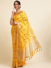 Yellow Banarasi Silk Floral Embroidery Work Saree