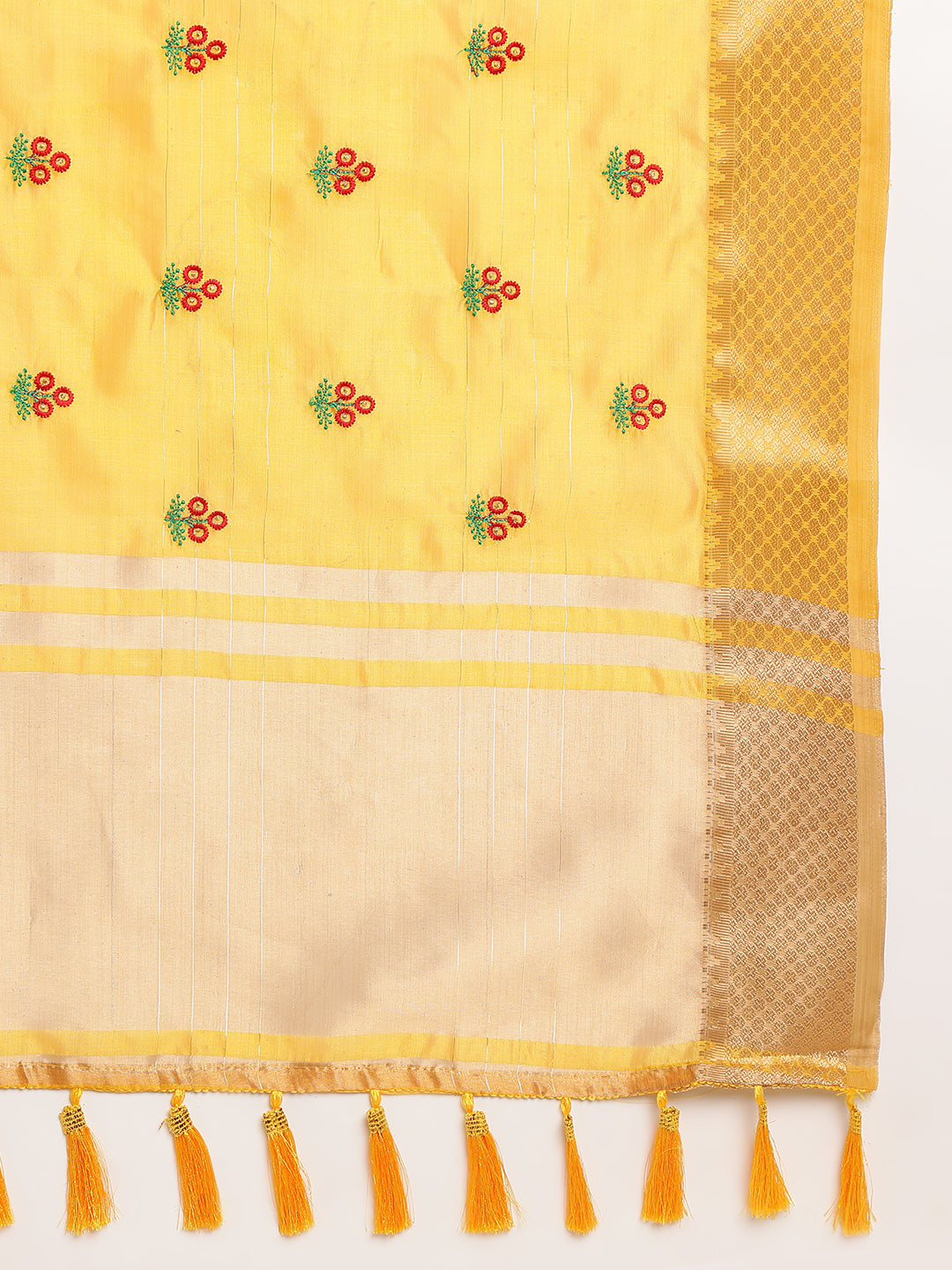 Yellow Banarasi Silk Floral Embroidery Work Saree