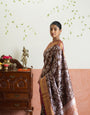 Brown Floral Banarasi Silk Weaving saree