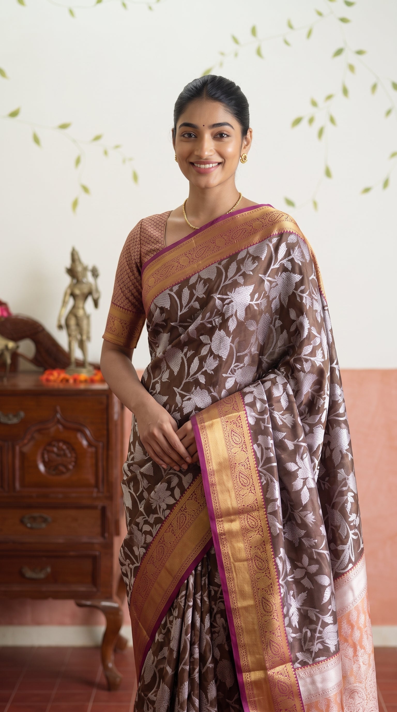 Purple Floral Banarasi Silk Weaving saree