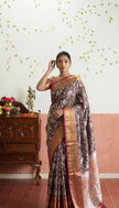 Brown Floral Banarasi Silk Weaving saree