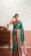 Dark Green Floral Banarasi Silk Weaving saree