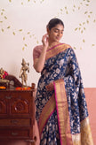 Navy Blue Floral Banarasi Silk Weaving saree