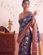 Navy Blue Floral Banarasi Silk Weaving saree