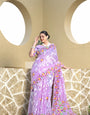 Lavender Floral Printed Cotton Silk Saree