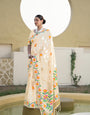 Off White Floral Printed Cotton Silk Saree