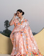 Peach Floral Printed Cotton Silk Saree