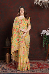 Beige Floral Jamdani Soft Cotton Saree