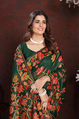 Green Floral Jamdani Soft Cotton Saree