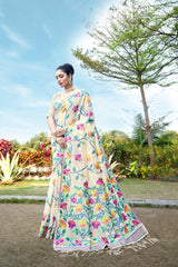 Off White Floral Jamdani Soft Cotton Saree