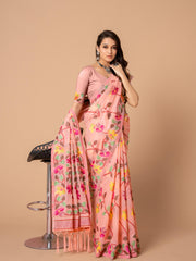 Pink Floral Jamdani Soft Cotton Saree