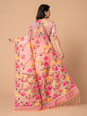 Pink Floral Jamdani Soft Cotton Saree