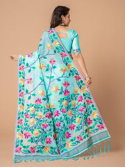 Sky Blue Floral Jamdani Soft Cotton Saree