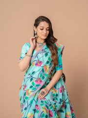 Sky Blue Floral Jamdani Soft Cotton Saree