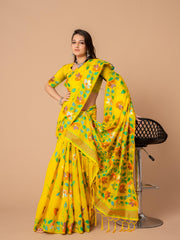 Yellow Floral Jamdani Soft Cotton Saree