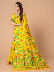 Yellow Floral Jamdani Soft Cotton Saree