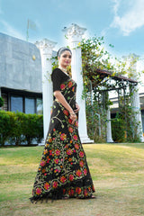 Black Floral Pure Cottton Saree