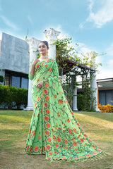 Green Floral Pure Cottton Saree