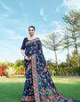 Navy Blue Floral Pure Cottton Saree