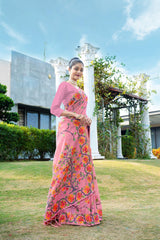 Pink Floral Pure Cottton Saree