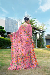 Pink Floral Pure Cottton Saree