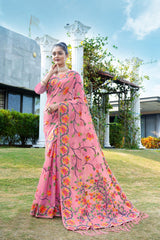 Pink Floral Pure Cottton Saree