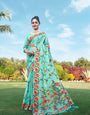 Sky Blue Floral Pure Cottton Saree