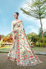 White Floral Pure Cottton Saree